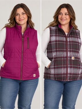 Carhartt Women’s Reversible Quilted Vest - Magenta / Gray Plaid